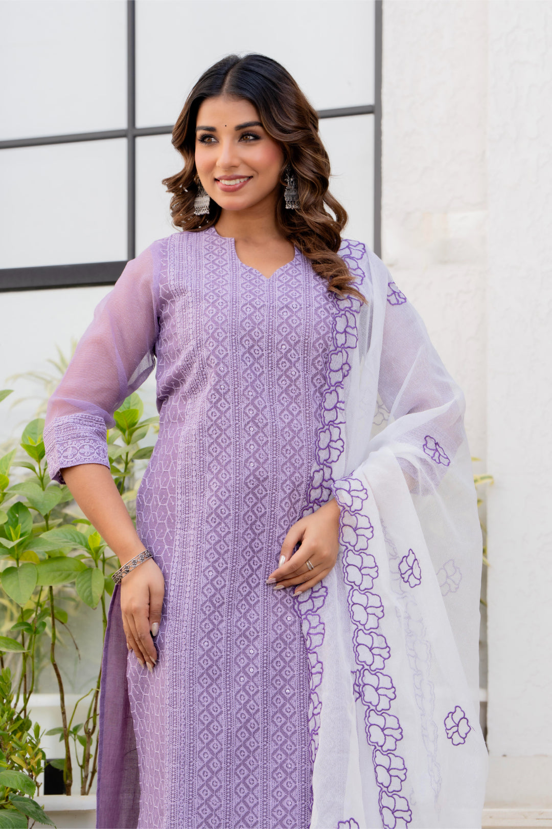 Special Edition: Premium Fancy Razzo Lucknowi Chikankari Kurti with Cotton Silk Pant & Embroidered Dupatta