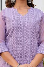 Special Edition: Premium Fancy Razzo Lucknowi Chikankari Kurti with Cotton Silk Pant & Embroidered Dupatta