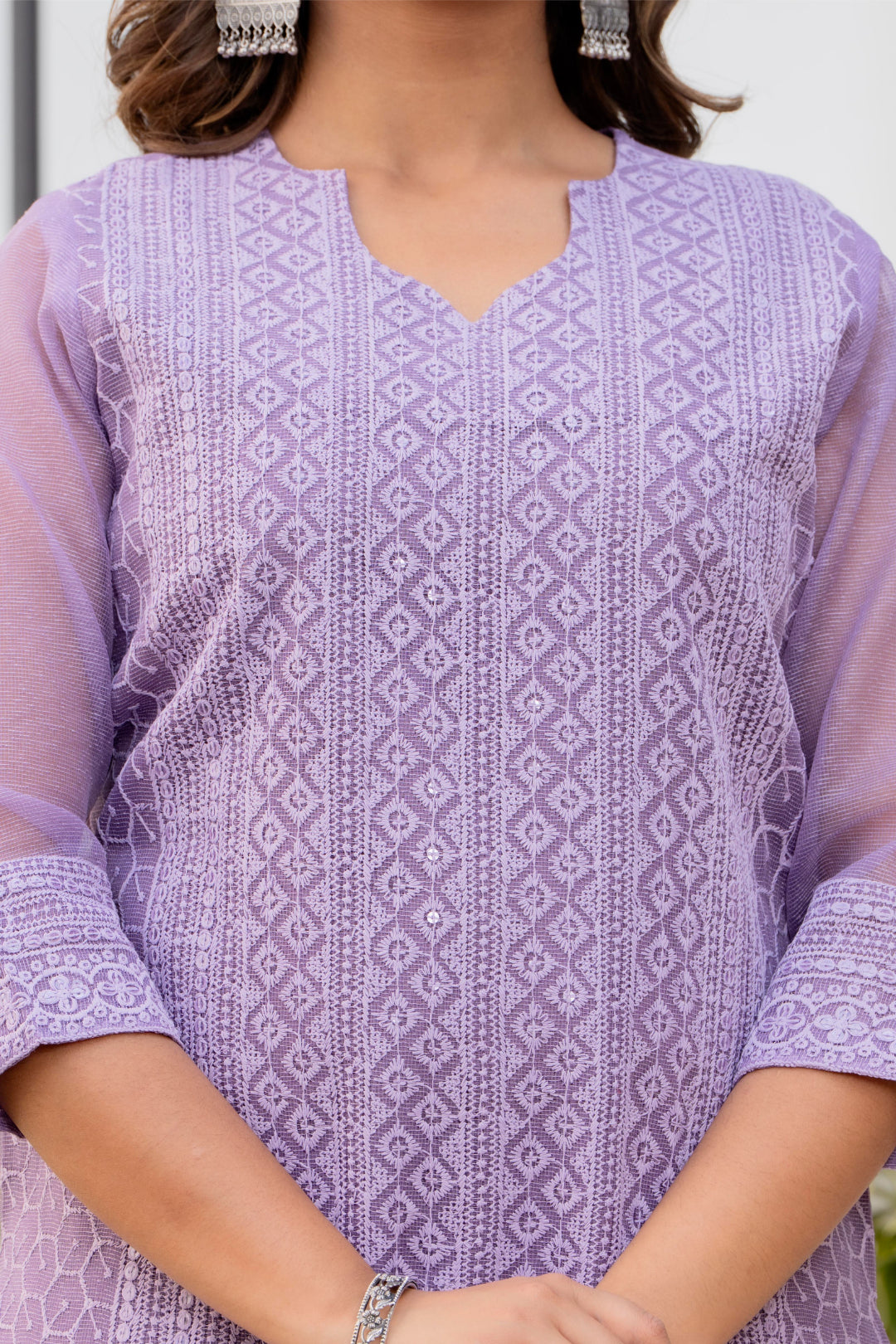 Special Edition: Premium Fancy Razzo Lucknowi Chikankari Kurti with Cotton Silk Pant & Embroidered Dupatta