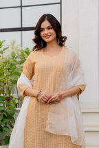 Zarizaara Special Edition:Premium Fancy Razzo Lucknowi Chikankari Kurti with Cotton Silk Pant & Embroidered Dupatta