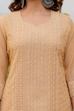 Zarizaara Special Edition:Premium Fancy Razzo Lucknowi Chikankari Kurti with Cotton Silk Pant & Embroidered Dupatta