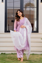 Zarizaara Special Edition:Premium Fancy Razzo Lucknowi Chikankari Kurti with Cotton Silk Pant & Embroidered Dupatta