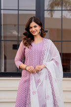 Zarizaara Special Edition:Premium Fancy Razzo Lucknowi Chikankari Kurti with Cotton Silk Pant & Embroidered Dupatta