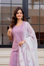 Zarizaara Special Edition:Premium Fancy Razzo Lucknowi Chikankari Kurti with Cotton Silk Pant & Embroidered Dupatta