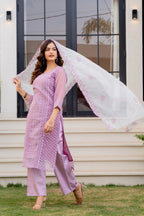 Zarizaara Special Edition:Premium Fancy Razzo Lucknowi Chikankari Kurti with Cotton Silk Pant & Embroidered Dupatta