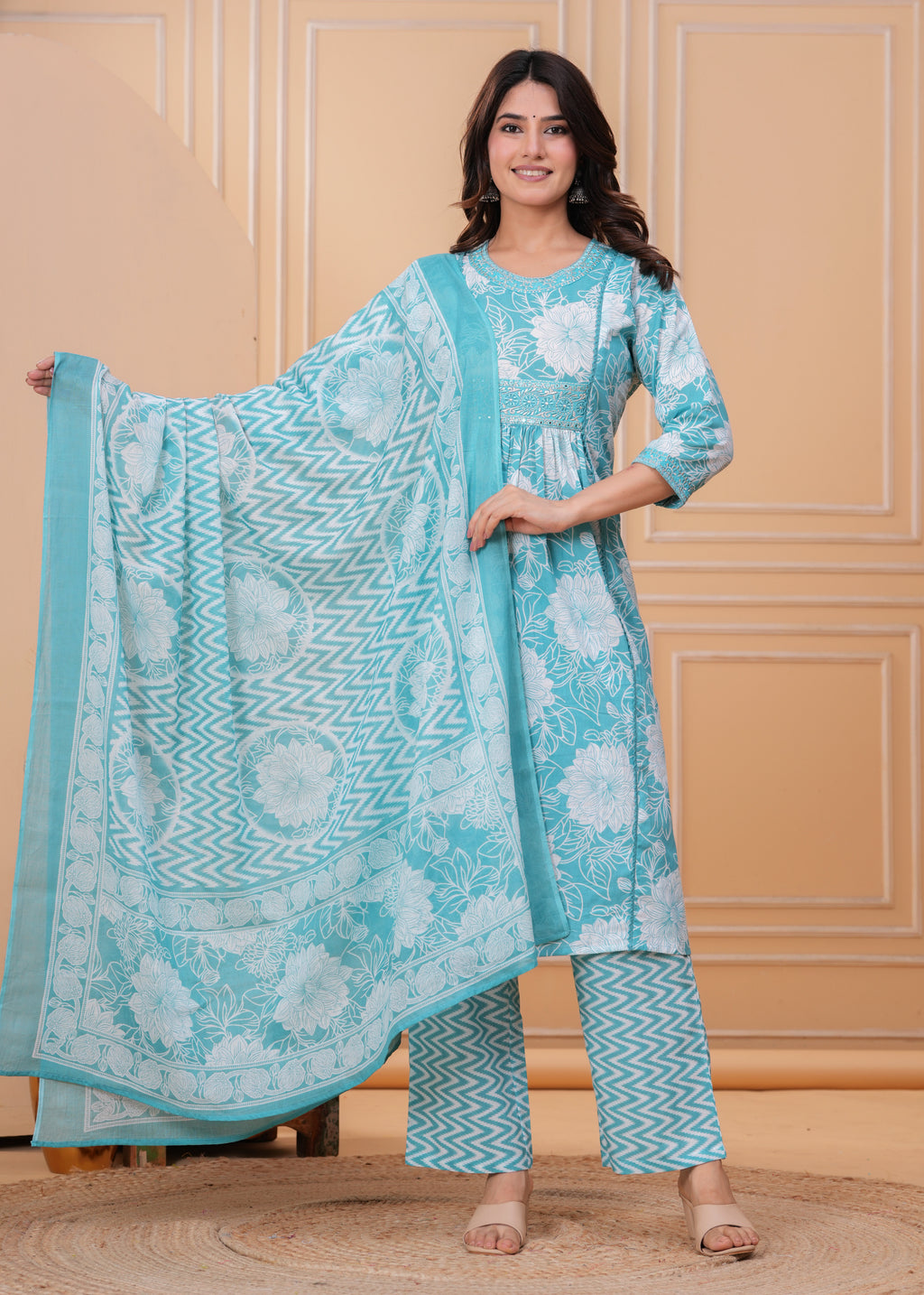 Bloom Smocked Anarkali Three-Piece Set