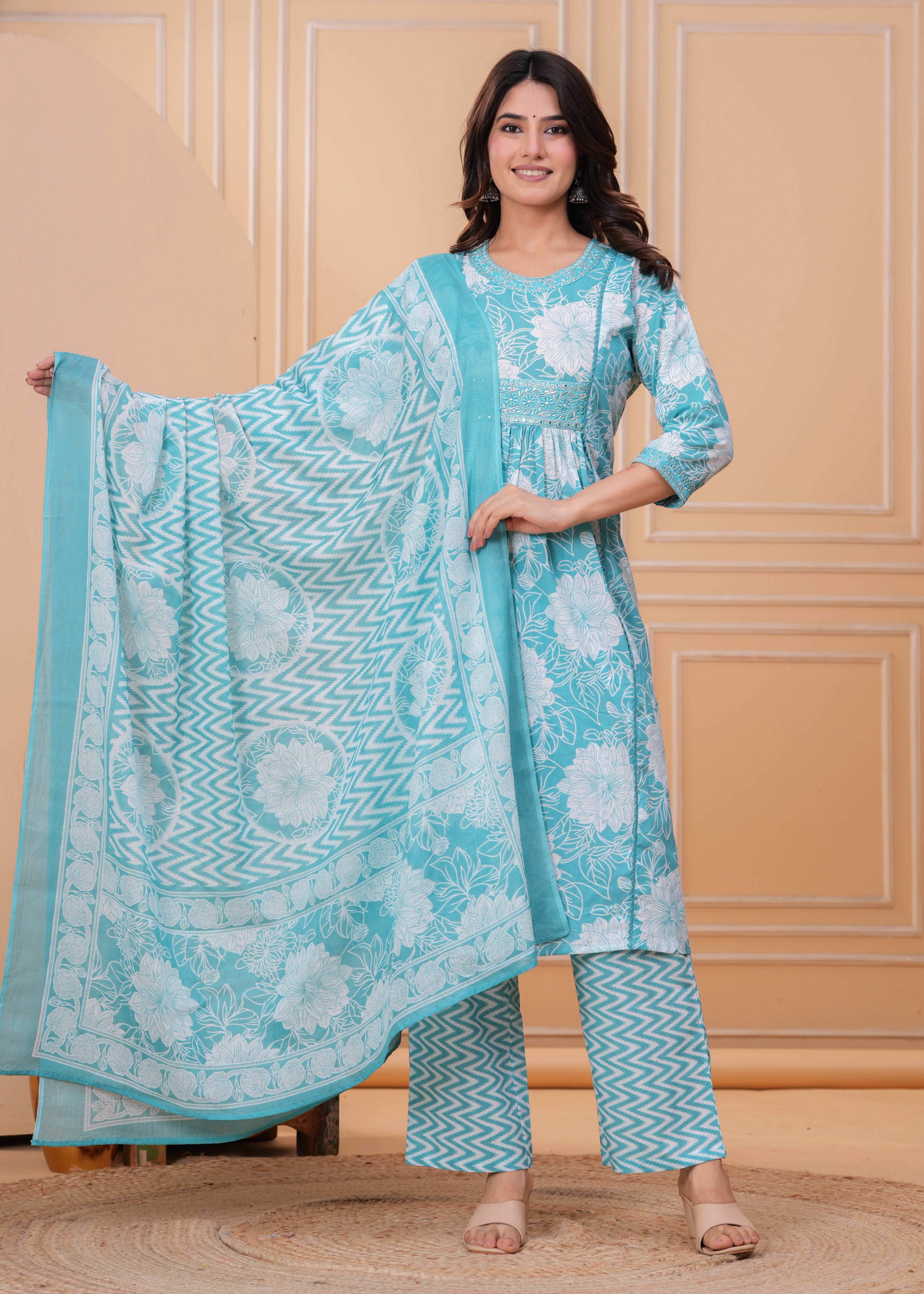 Bloom Smocked Anarkali Three-Piece Set