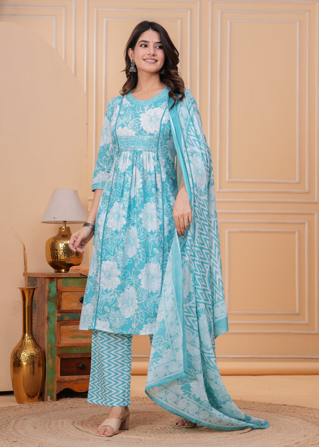 Bloom Smocked Anarkali Three-Piece Set