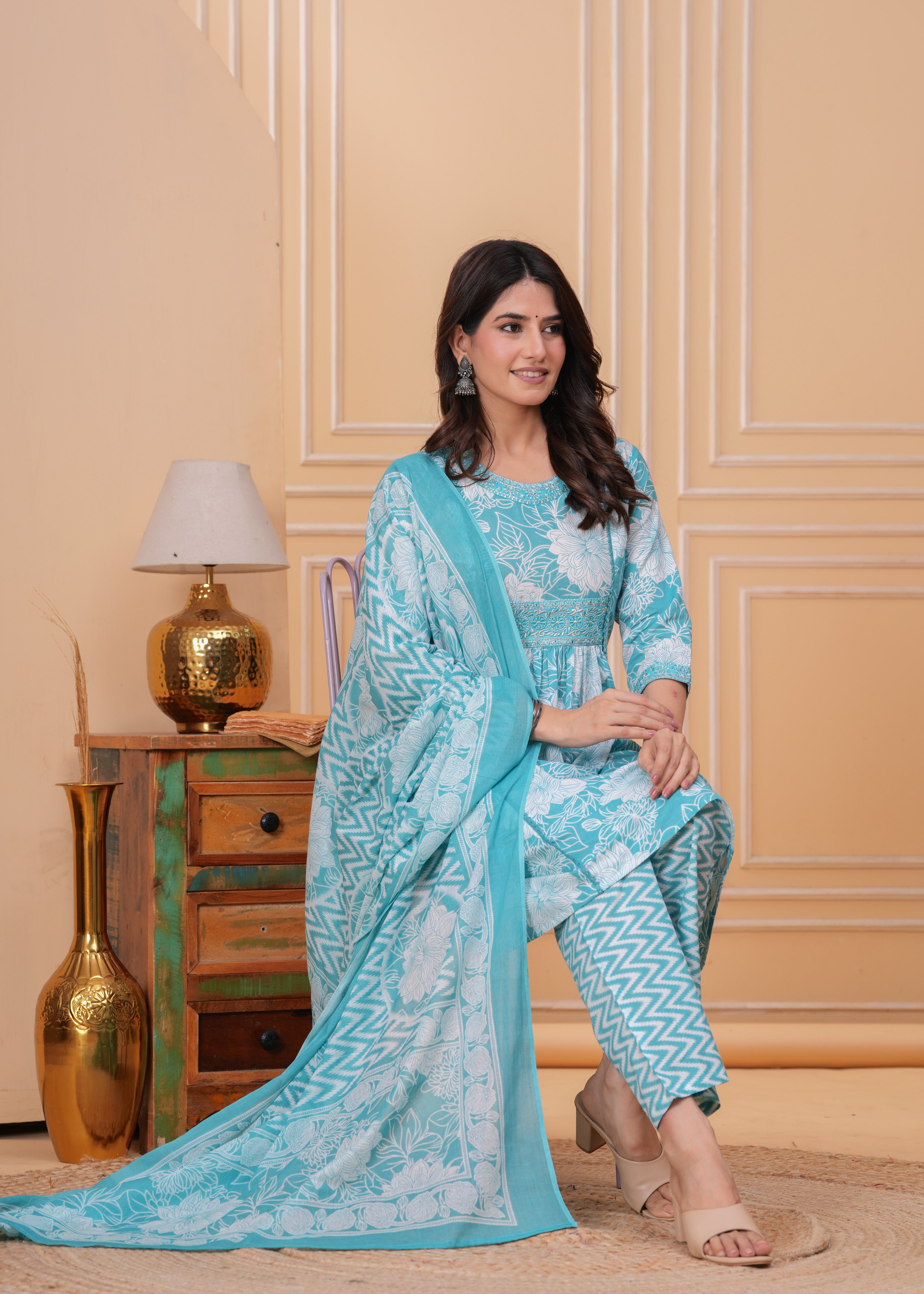 Bloom Smocked Anarkali Three-Piece Set