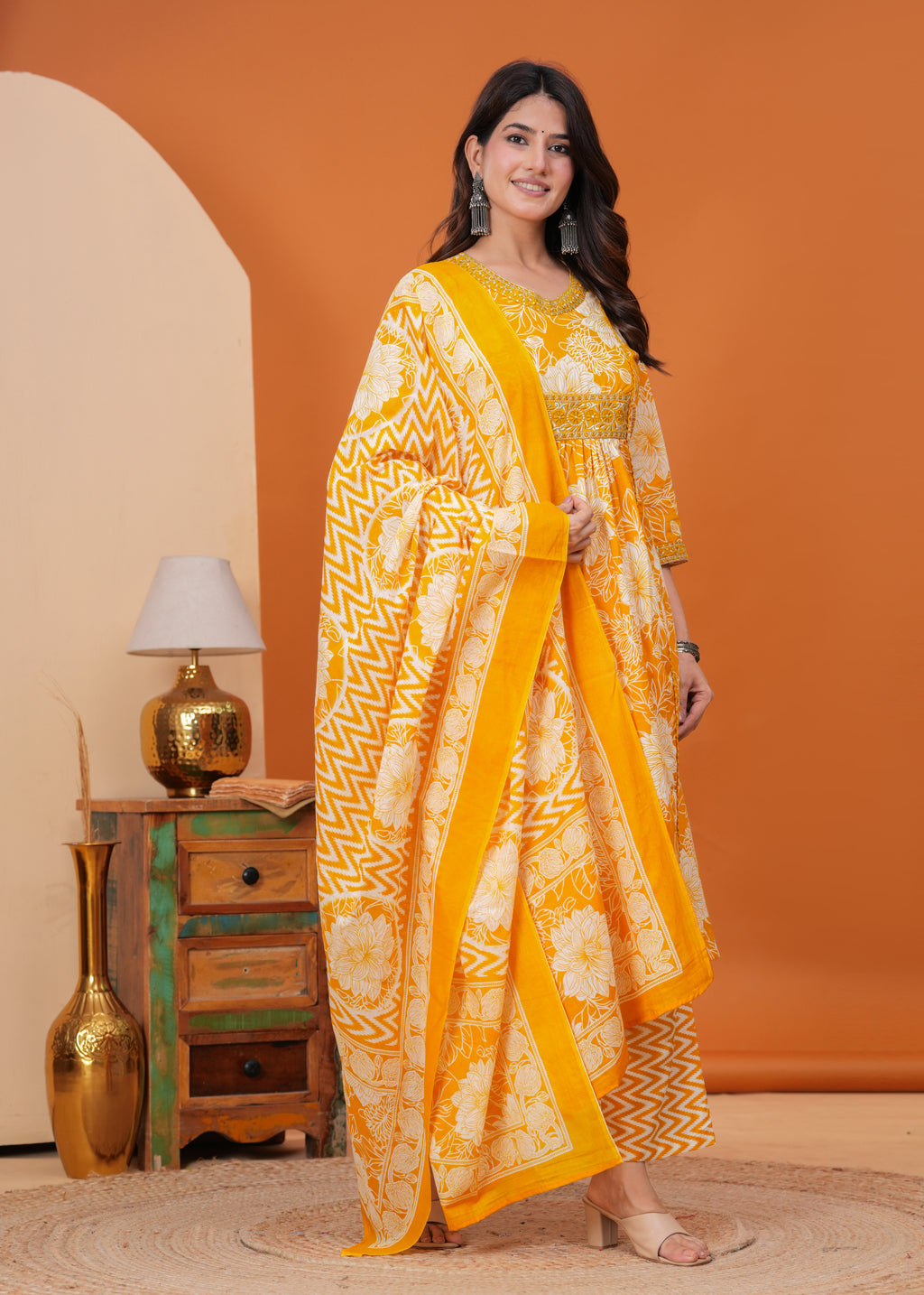 Bloom Smocked Anarkali Three-Piece Set