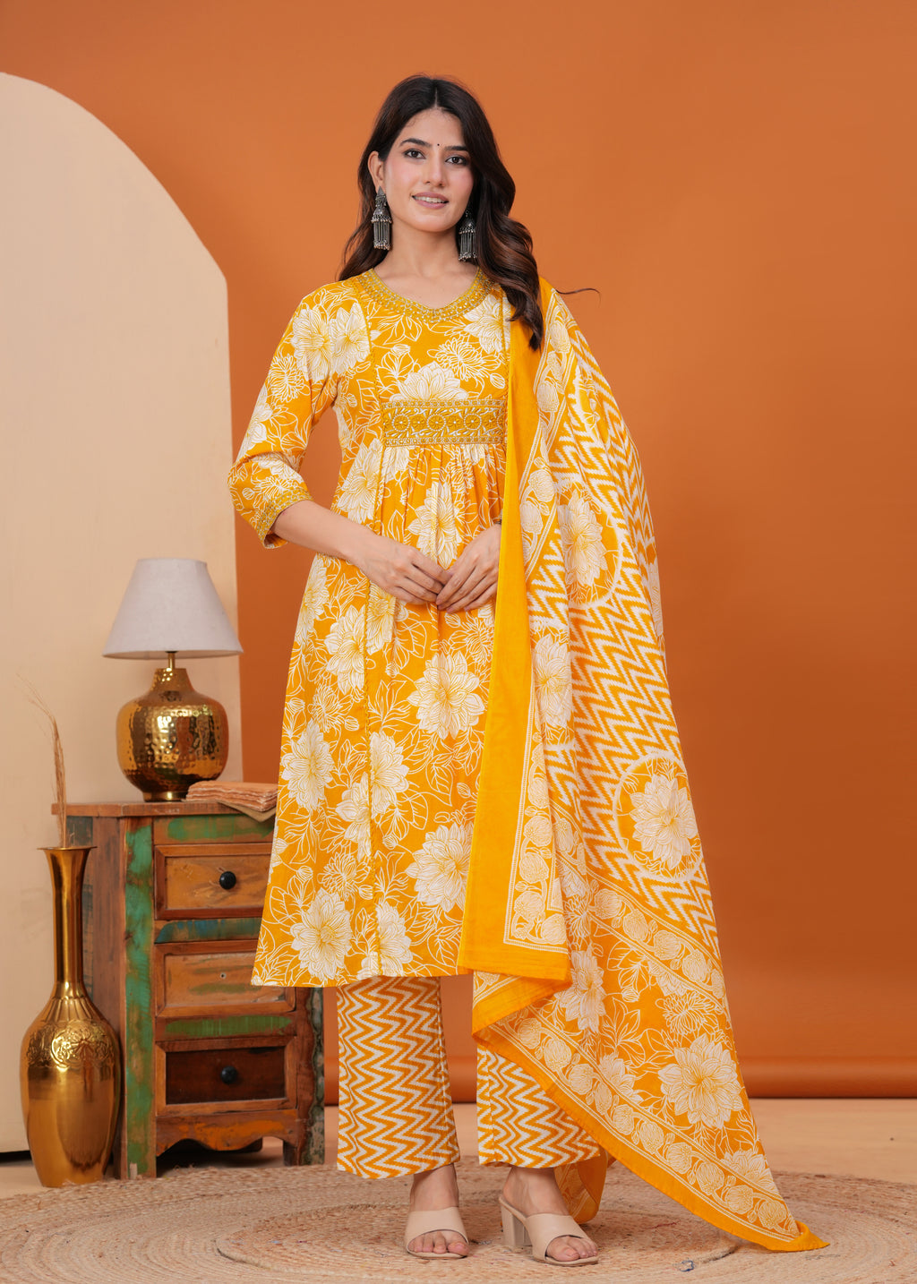 Bloom Smocked Anarkali Three-Piece Set