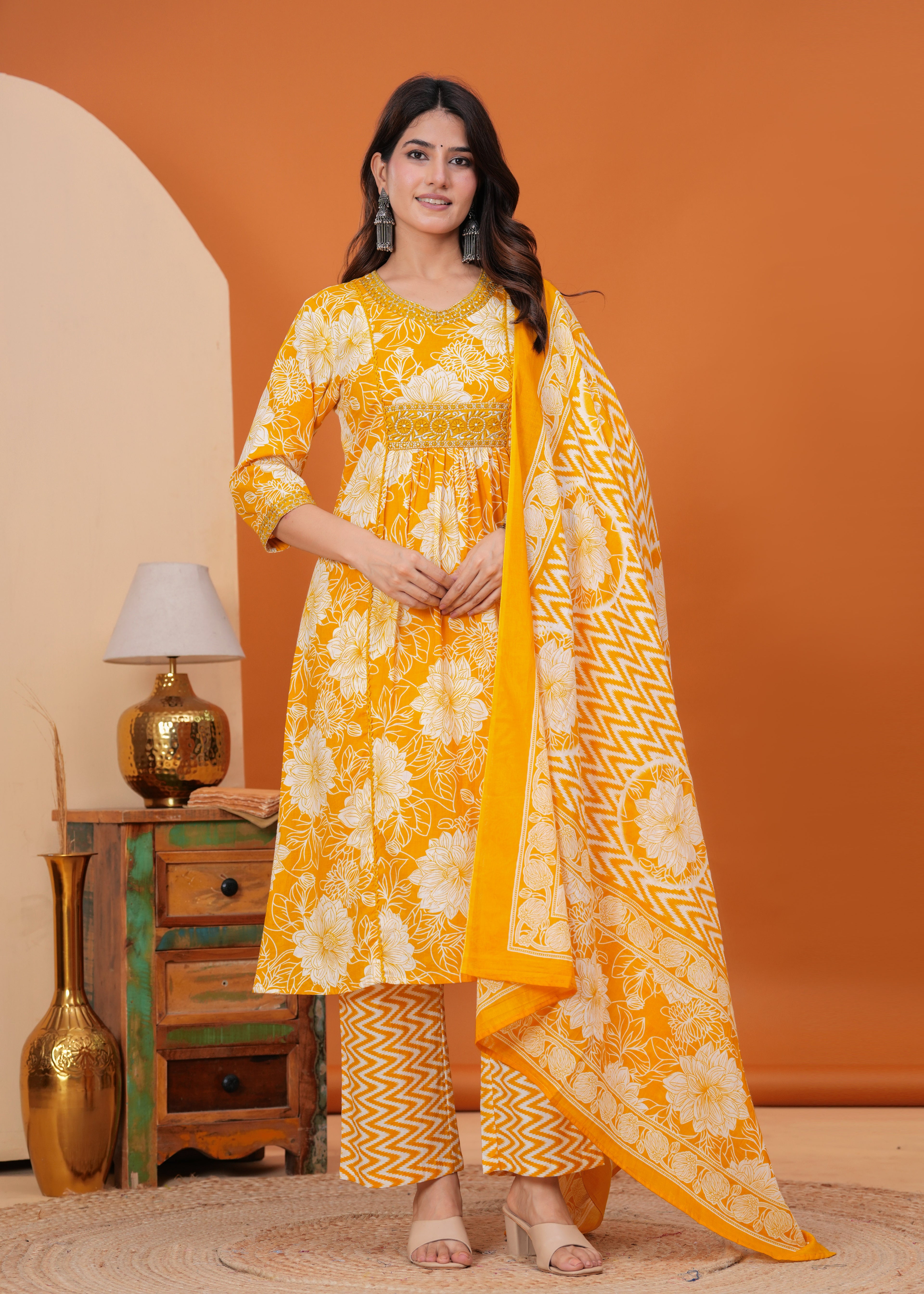 Bloom Smocked Anarkali Three-Piece Set