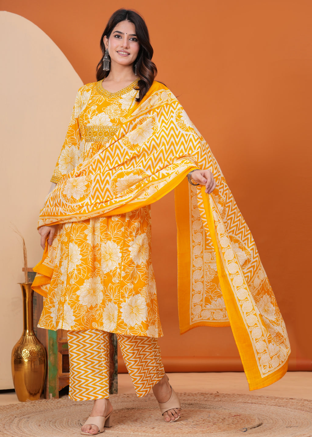 Bloom Smocked Anarkali Three-Piece Set