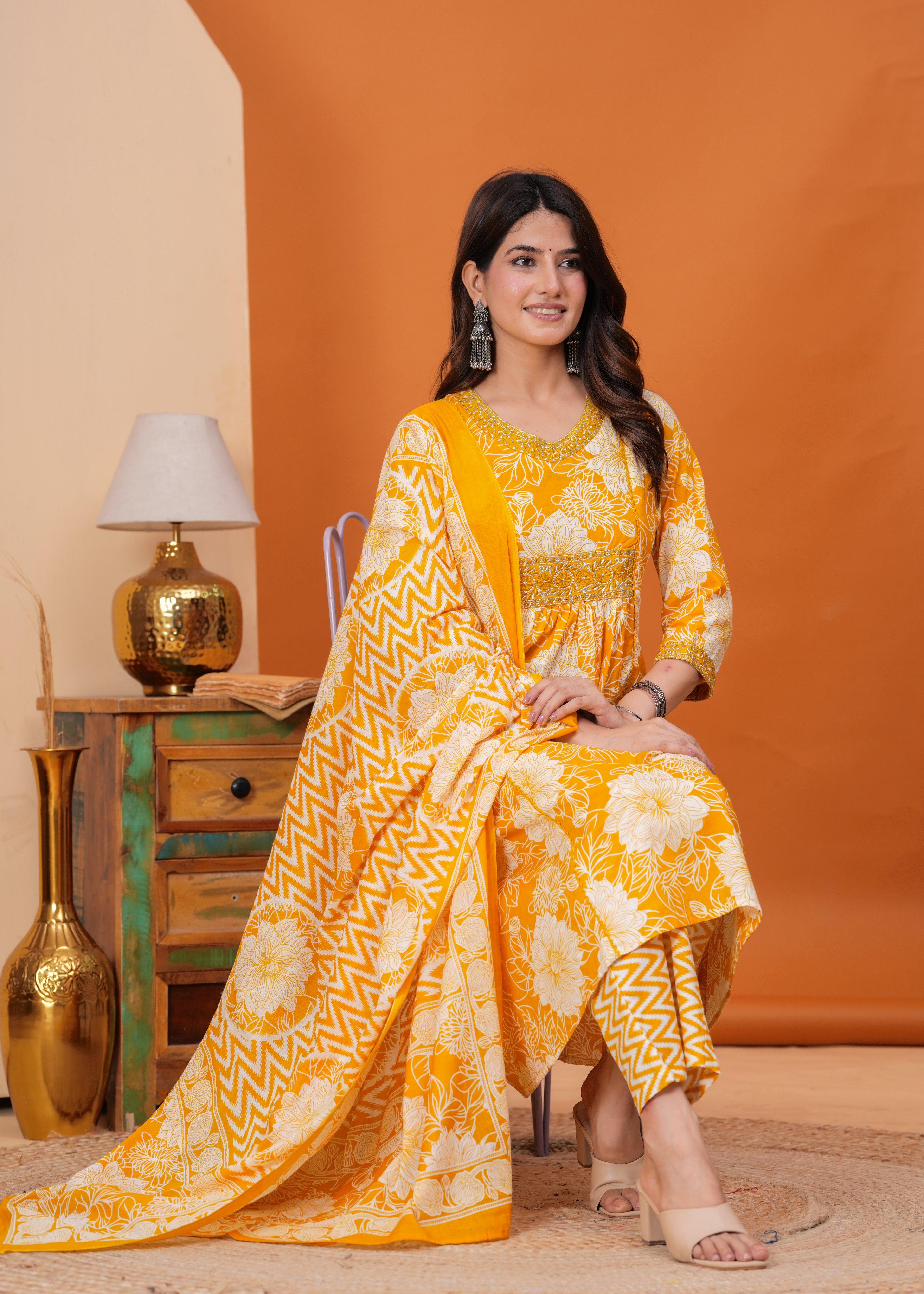 Bloom Smocked Anarkali Three-Piece Set