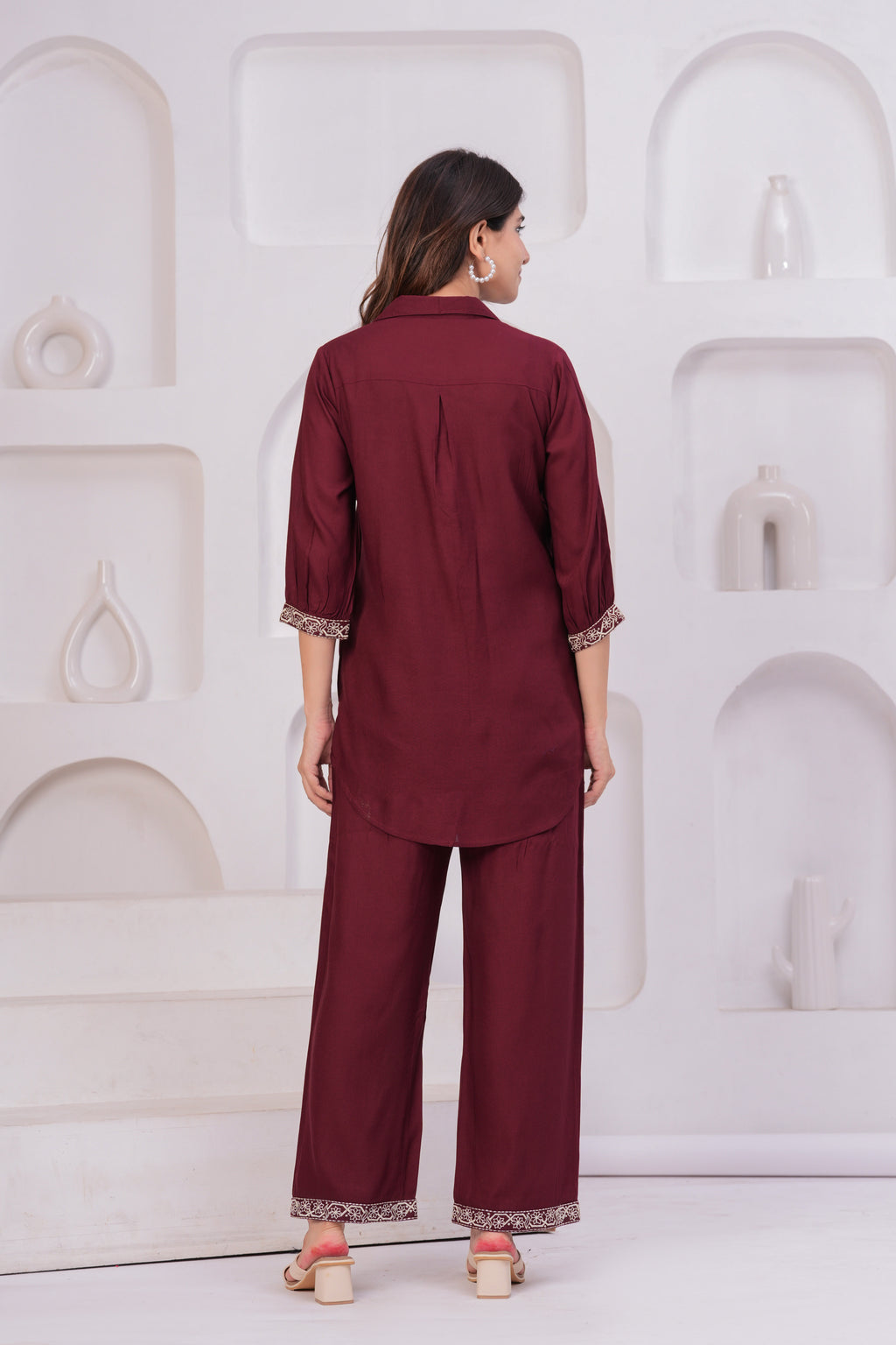 Premium Rayon Shirt-Style Co-ord with Intricate Embroidery