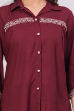 Premium Rayon Shirt-Style Co-ord with Intricate Embroidery