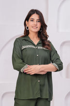 Premium Rayon Shirt-Style Co-ord with Intricate Embroidery