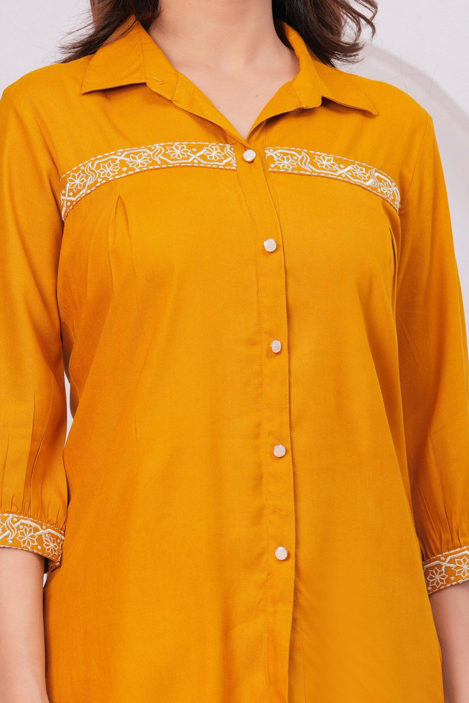 Premium Rayon Shirt-Style Co-ord with Intricate Embroidery