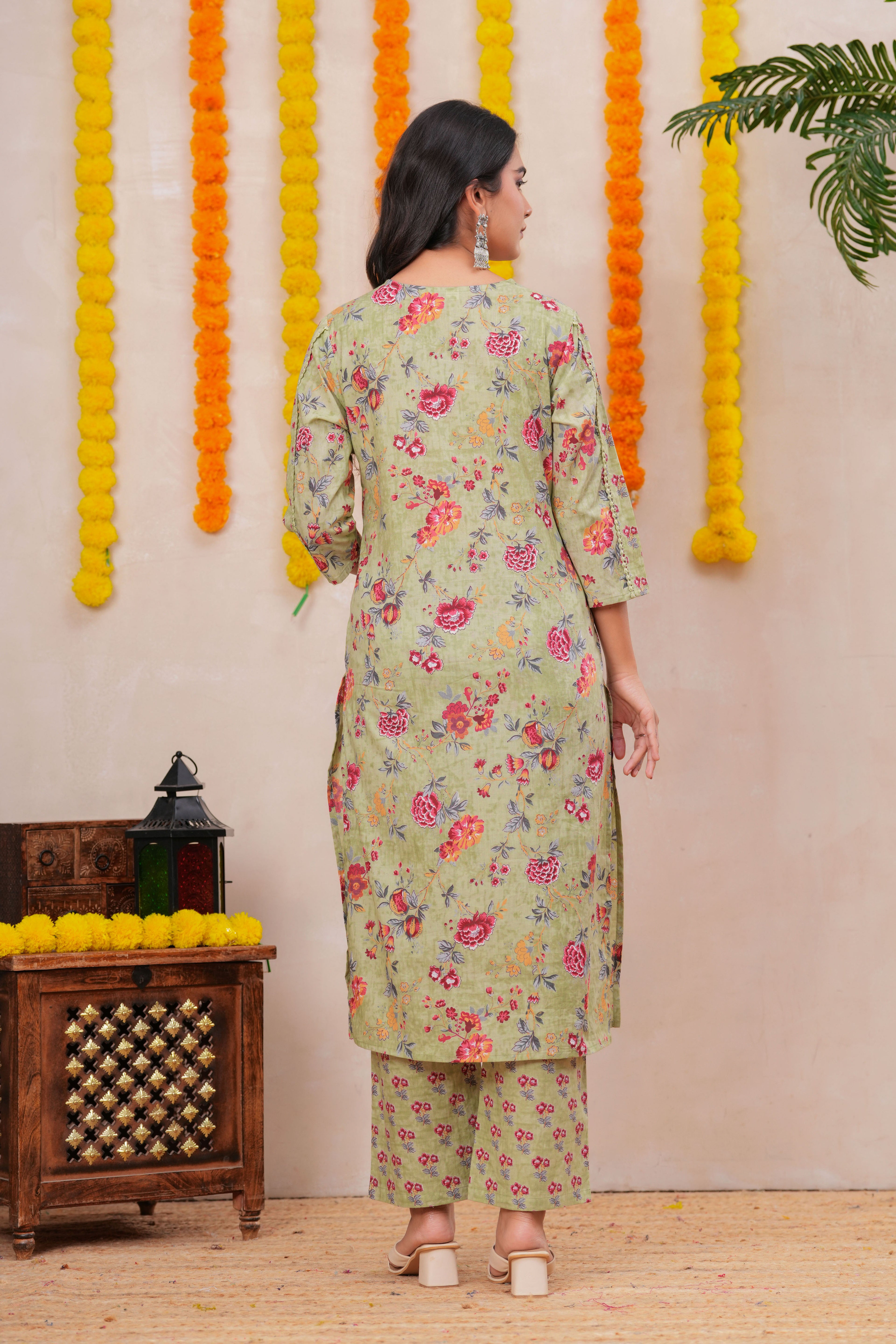 Graceful Floral Printed Pure Cotton 3-Piece Suit Set