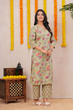 Graceful Floral Printed Pure Cotton 3-Piece Suit Set