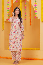 Graceful Floral Printed Pure Cotton 3-Piece Suit Set