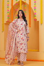 Graceful Floral Printed Pure Cotton 3-Piece Suit Set