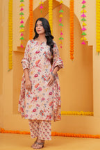 Graceful Floral Printed Pure Cotton 3-Piece Suit Set