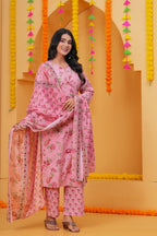 Graceful Floral Printed Pure Cotton 3-Piece Suit Set