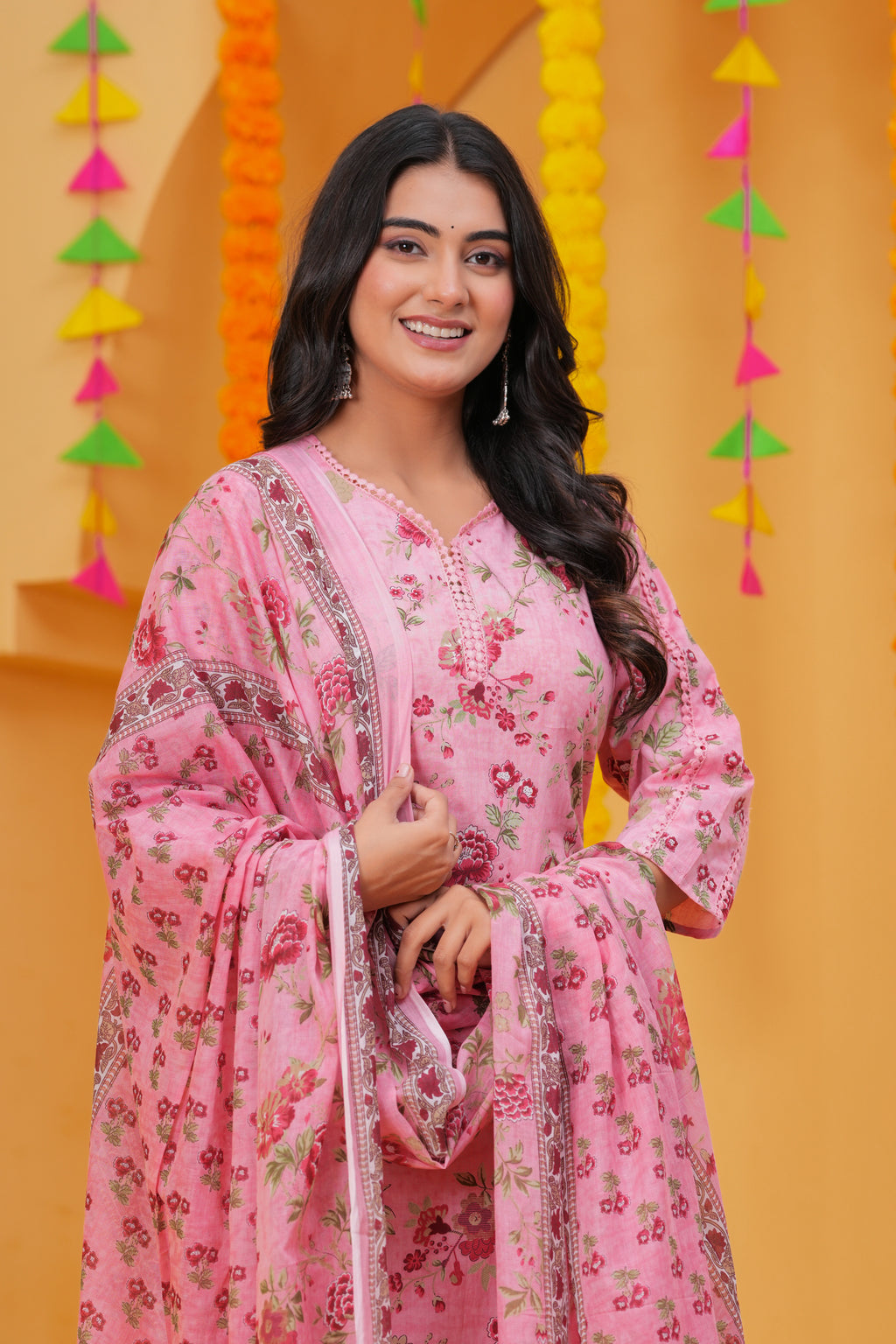 Graceful Floral Printed Pure Cotton 3-Piece Suit Set