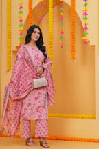 Graceful Floral Printed Pure Cotton 3-Piece Suit Set
