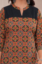 Ajrakh Printed Pure Cotton Three-Piece Kurta Set with Pintex