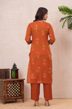 Women’s Cotton Printed Kurta Set with Embroidered Neck & Sleeves