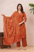 Women’s Cotton Printed Kurta Set with Embroidered Neck & Sleeves