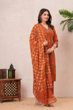 Women’s Cotton Printed Kurta Set with Embroidered Neck & Sleeves