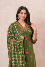 Women’s Cotton Printed Kurta Set with Embroidered Neck & Sleeves