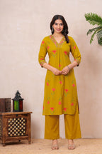 Women’s Cotton Printed Kurta Set with Embroidered Neck & Sleeves