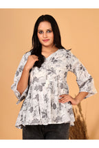 Women’s  Printed Pure Cotton Short Kurti with Flared Sleeves