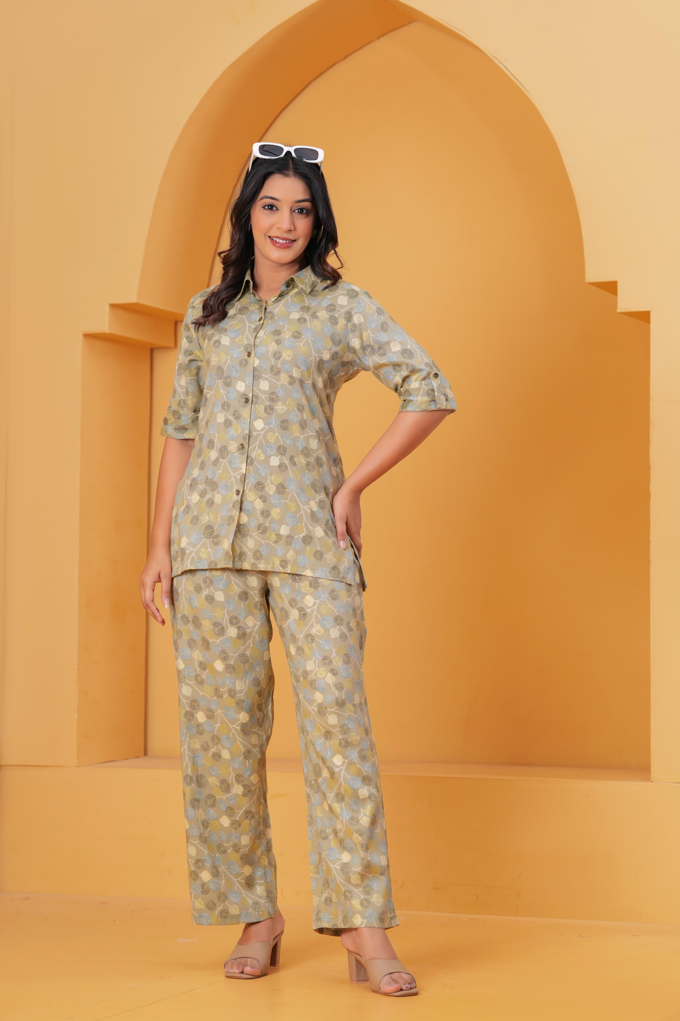 Shiny Leaf Foil Printed Rayon Co-ord Set