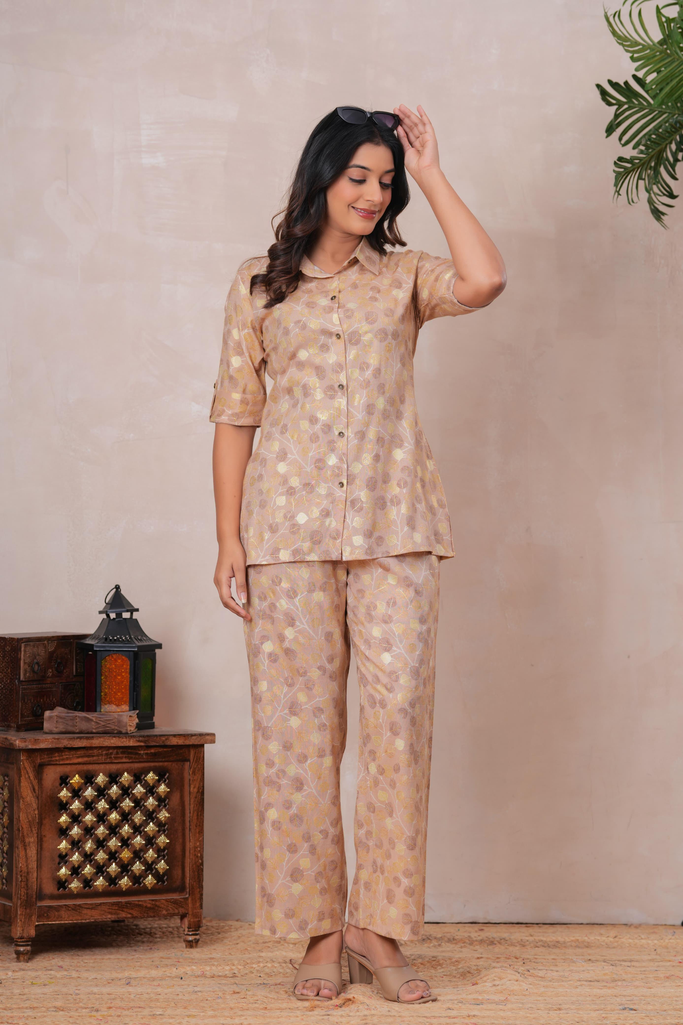 Shiny Leaf Foil Printed Rayon Co-ord Set