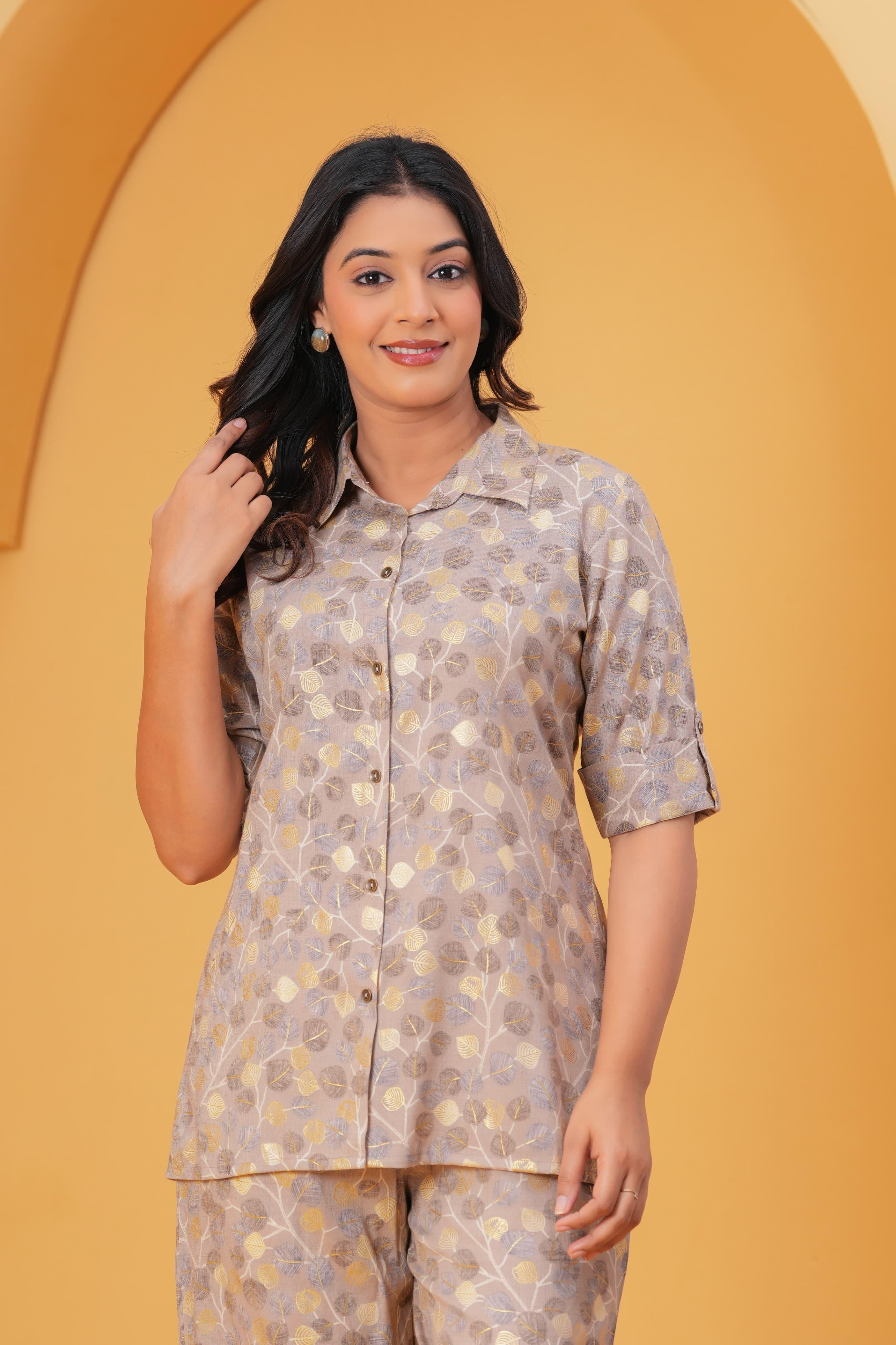 Shiny Leaf Foil Printed Rayon Co-ord Set