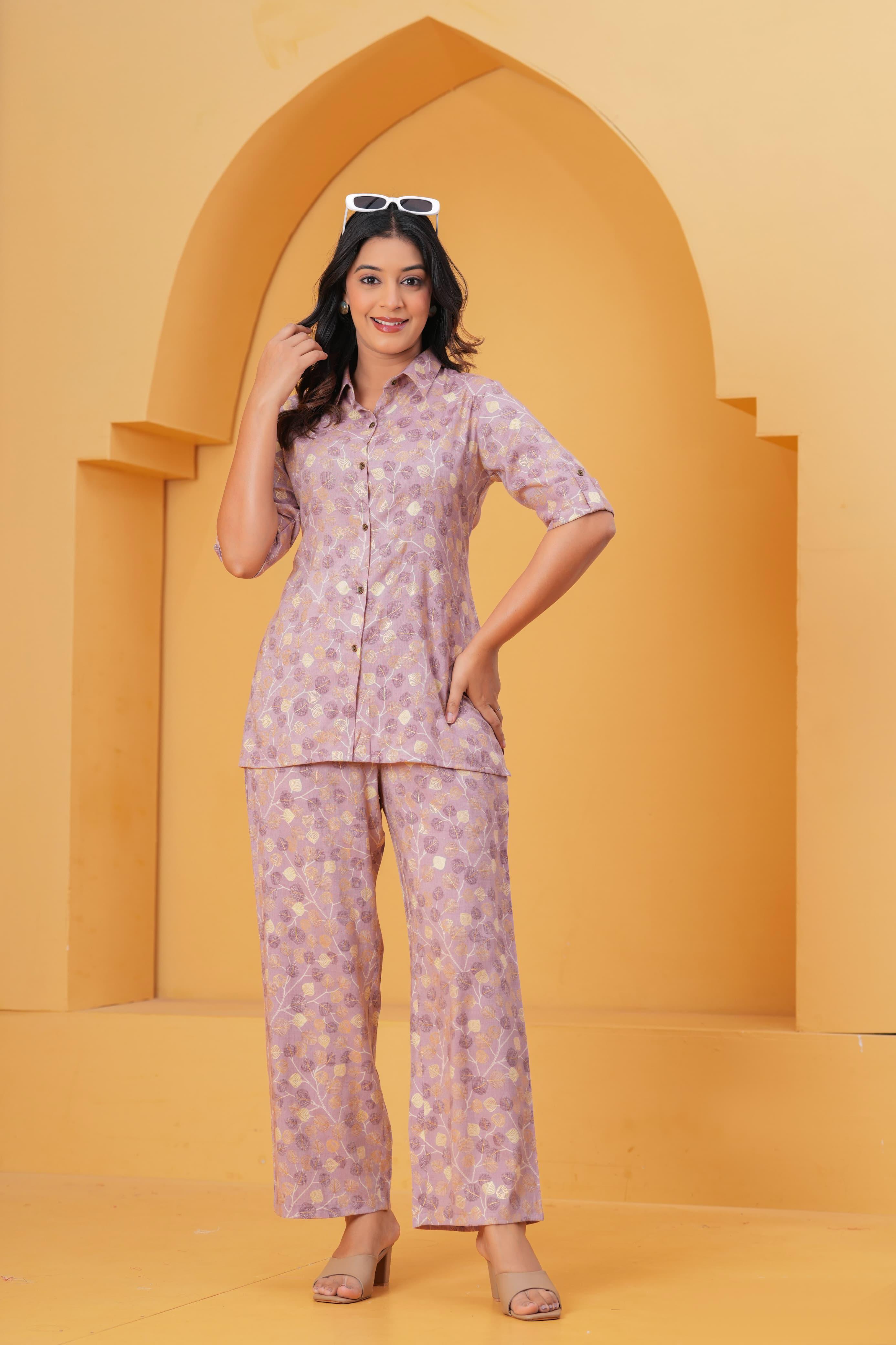 Shiny Leaf Foil Printed Rayon Co-ord Set