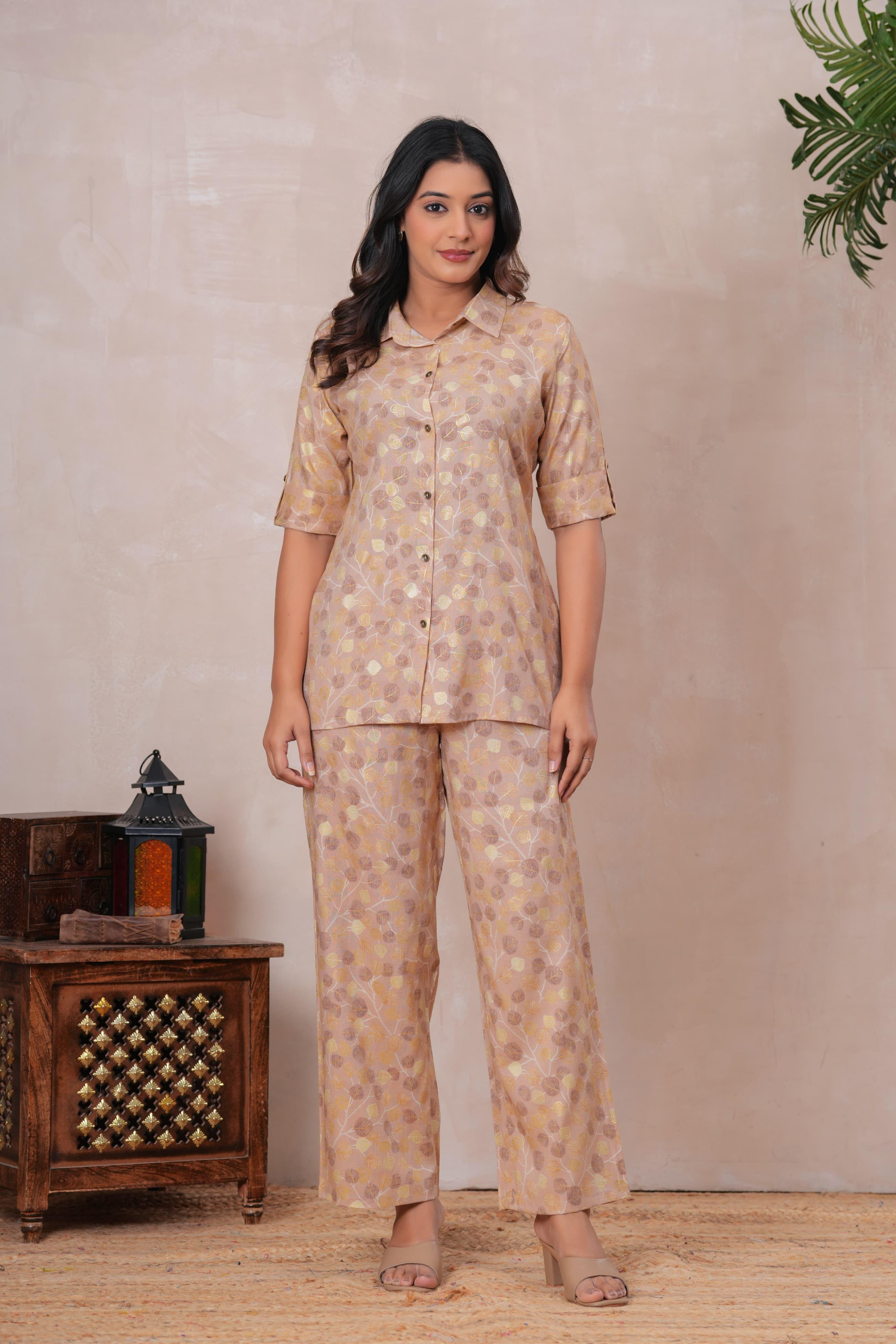 Shiny Leaf Foil Printed Rayon Co-ord Set