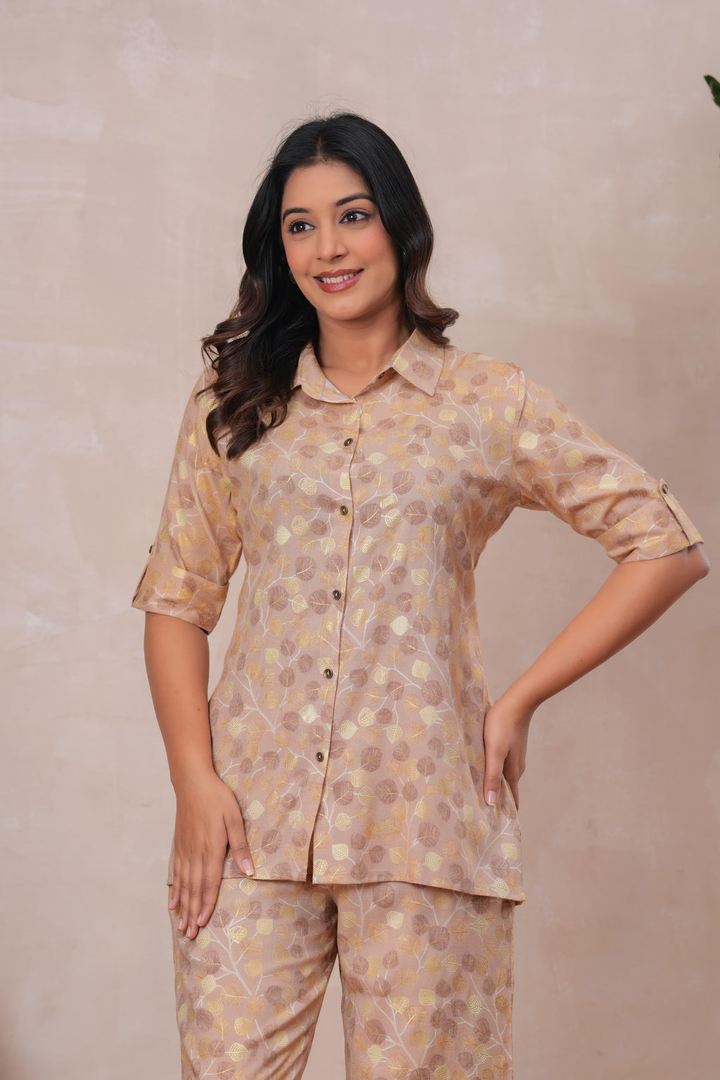 Shiny Leaf Foil Printed Rayon Co-ord Set