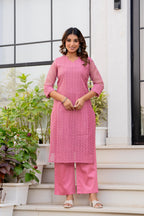 Special Edition: Premium Fancy Razzo Lucknowi Chikankari Kurti with Cotton Silk Pant & Embroidered Dupatta