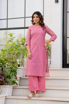 Special Edition: Premium Fancy Razzo Lucknowi Chikankari Kurti with Cotton Silk Pant & Embroidered Dupatta
