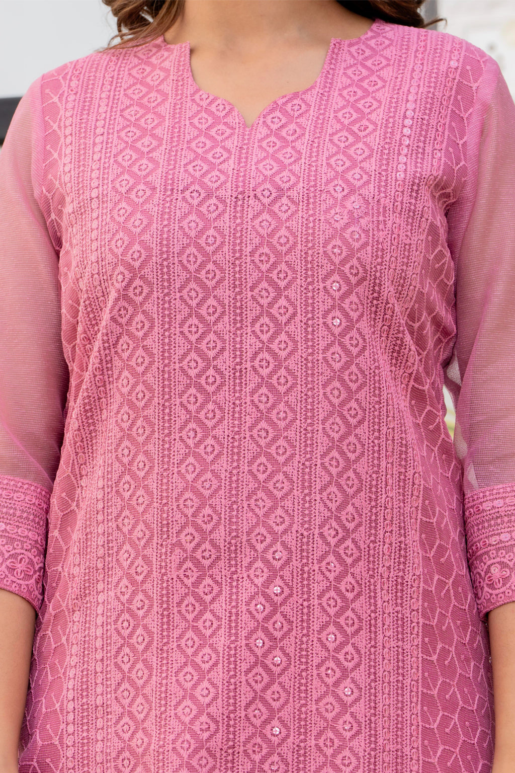 Special Edition: Premium Fancy Razzo Lucknowi Chikankari Kurti with Cotton Silk Pant & Embroidered Dupatta