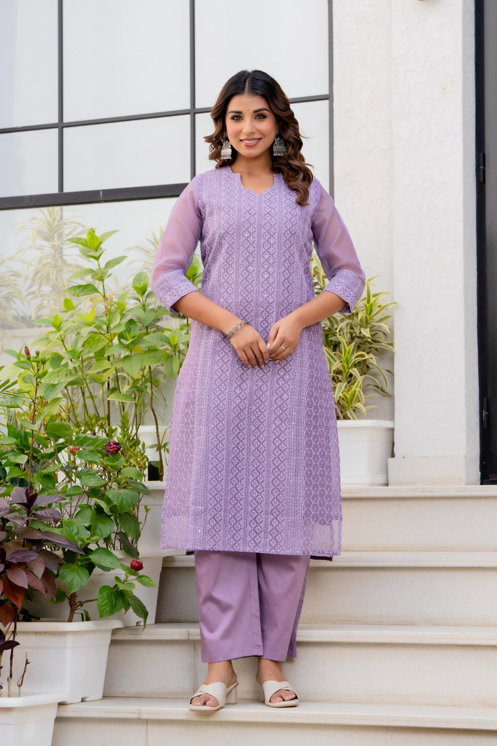 Special Edition: Premium Fancy Razzo Lucknowi Chikankari Kurti with Cotton Silk Pant & Embroidered Dupatta