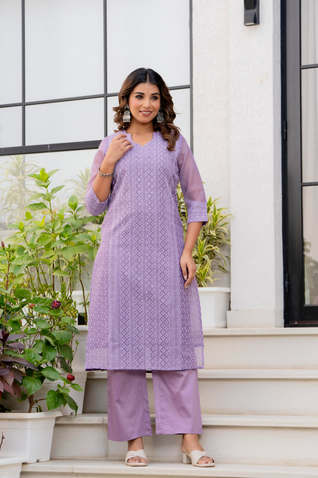 Special Edition: Premium Fancy Razzo Lucknowi Chikankari Kurti with Cotton Silk Pant & Embroidered Dupatta