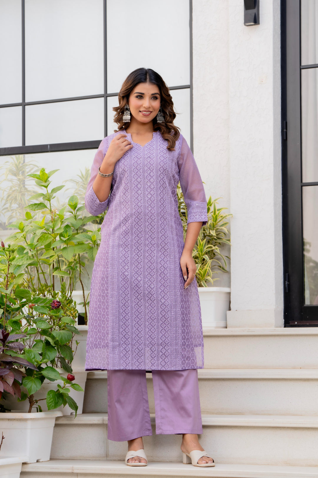 Special Edition: Premium Fancy Razzo Lucknowi Chikankari Kurti with Cotton Silk Pant & Embroidered Dupatta