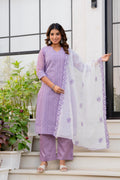 Special Edition: Premium Fancy Razzo Lucknowi Chikankari Kurti with Cotton Silk Pant & Embroidered Dupatta